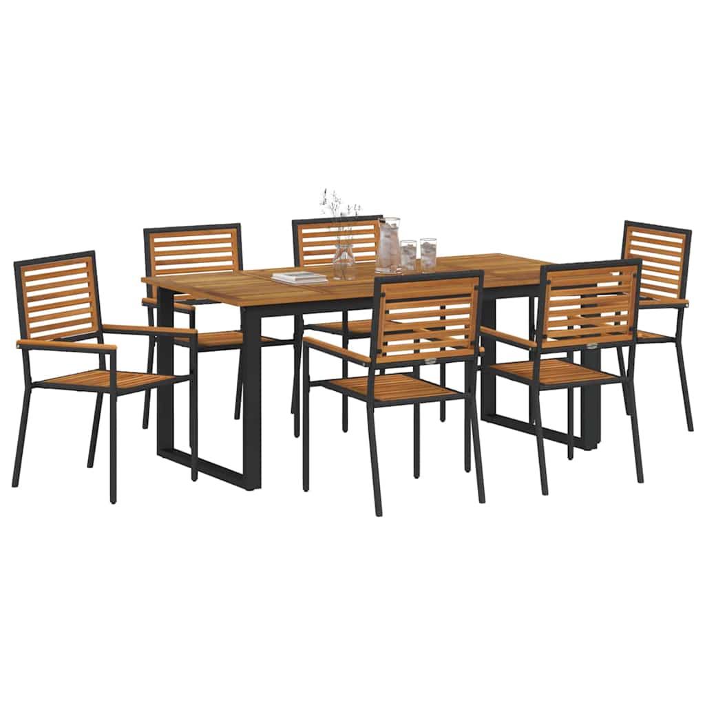 Garden Dining Set 7 pcs Black Solid Acacia Wood