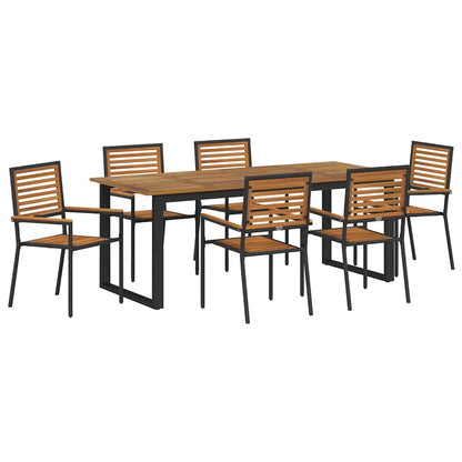 Garden Dining Set 7 pcs Black Solid Acacia Wood