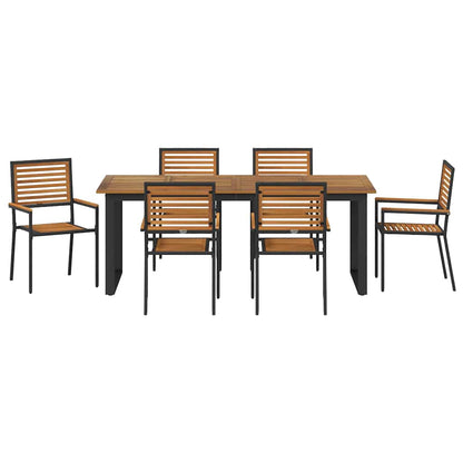 Garden Dining Set 7 pcs Black Solid Acacia Wood