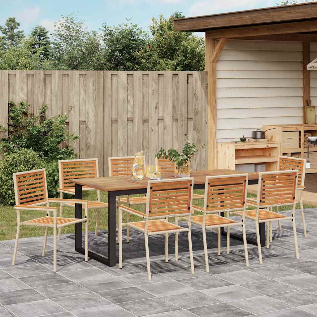 Garden Dining Set 9 pcs Beige Solid Acacia Wood