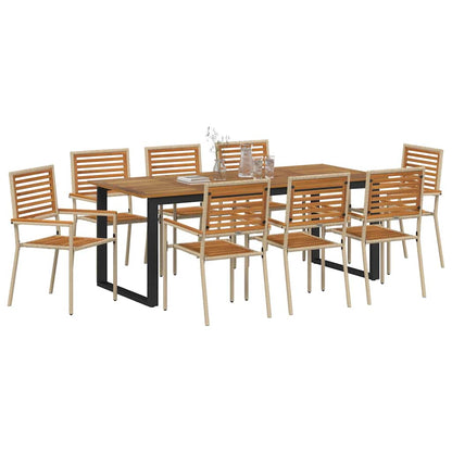 Garden Dining Set 9 pcs Beige Solid Acacia Wood