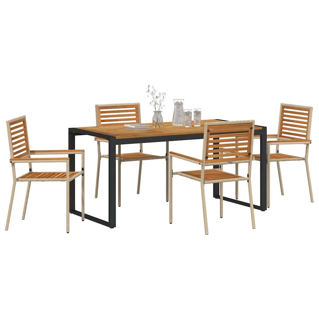 Garden Dining Set 5 pcs Beige and Brown Poly Rattan