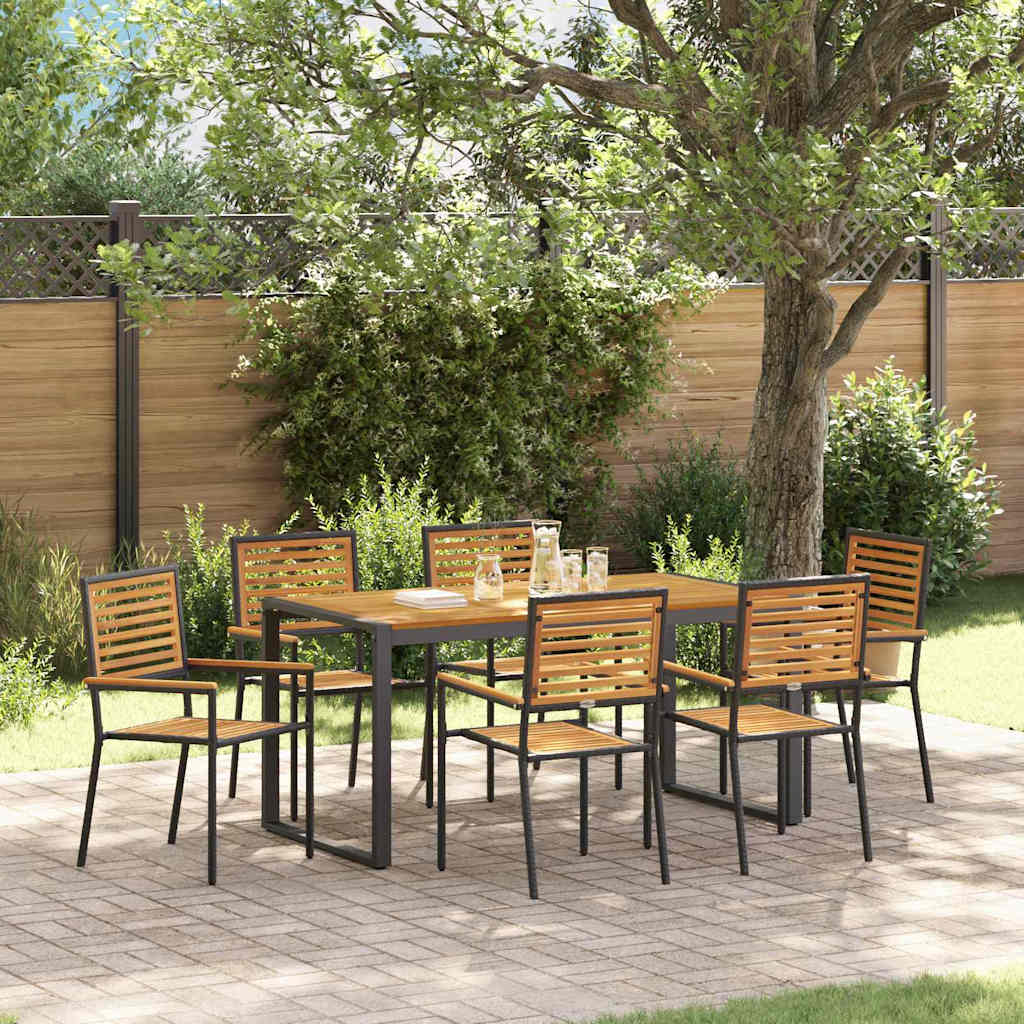 Garden Dining Set 7 pcs Black and Brown Poly Rattan