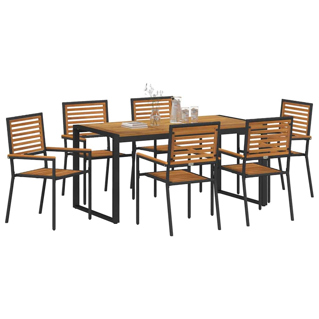Garden Dining Set 7 pcs Black and Brown Poly Rattan