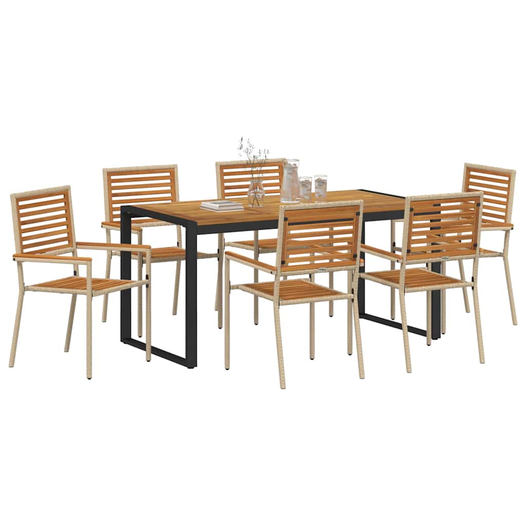 Garden Dining Set 7 pcs Beige and Brown Poly Rattan
