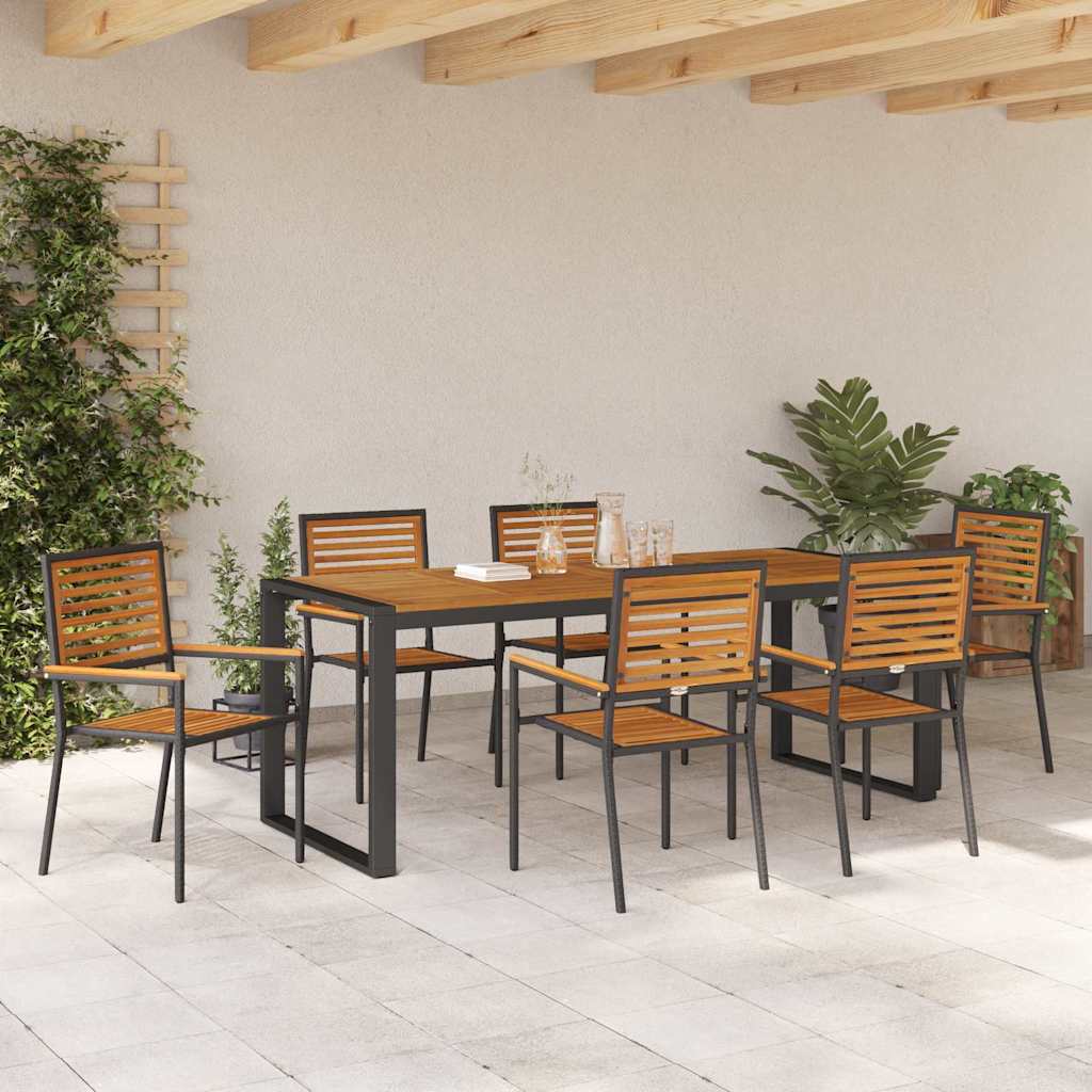 Garden Dining Set 7 pcs Black and Brown Poly Rattan