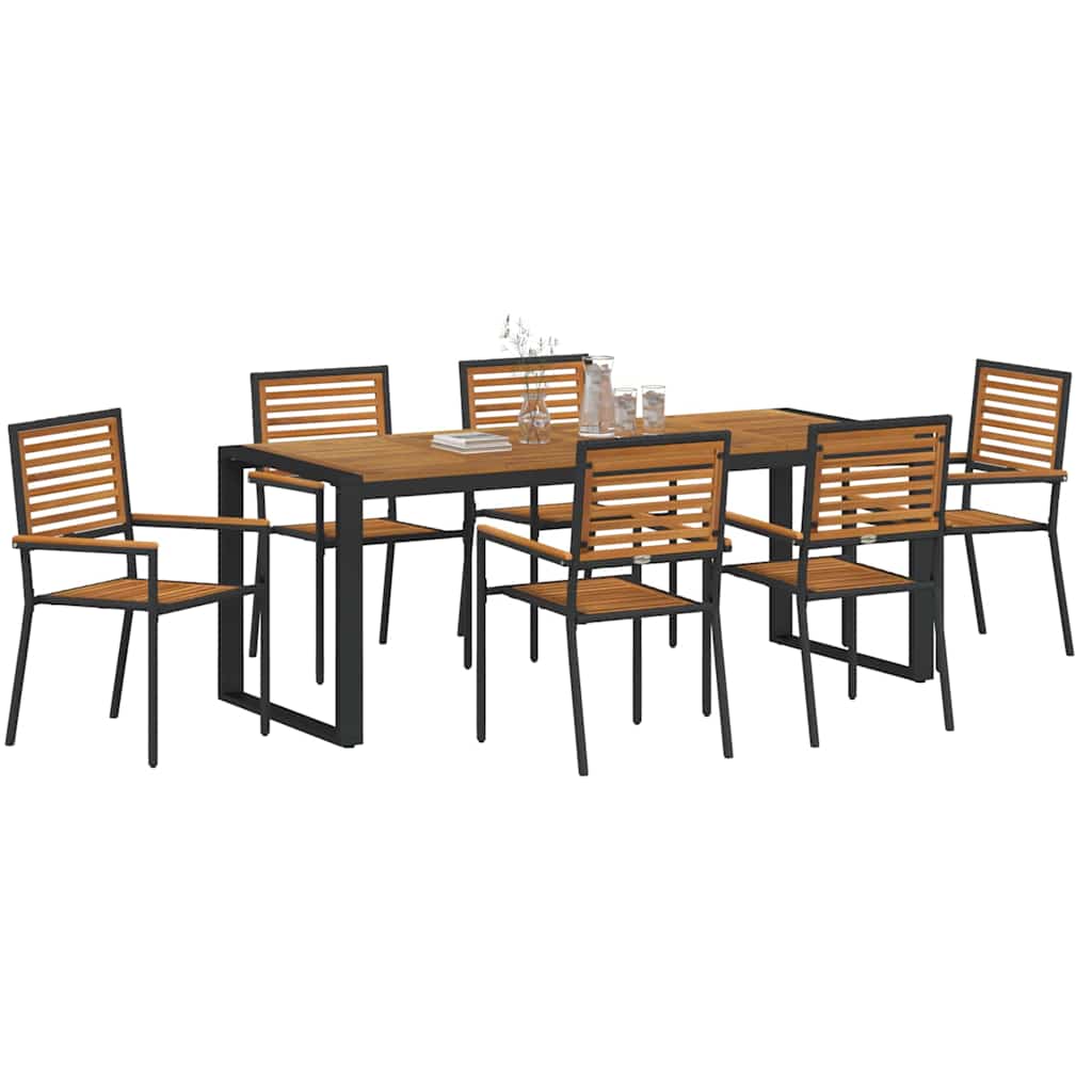 Garden Dining Set 7 pcs Black and Brown Poly Rattan