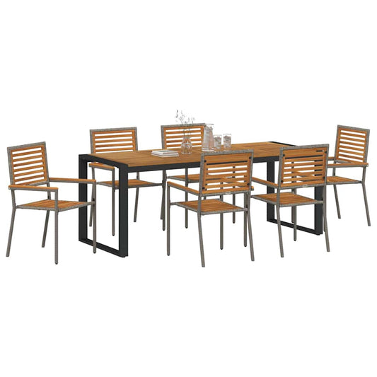 Garden Dining Set 7 pcs Grey and Brown Poly Rattan
