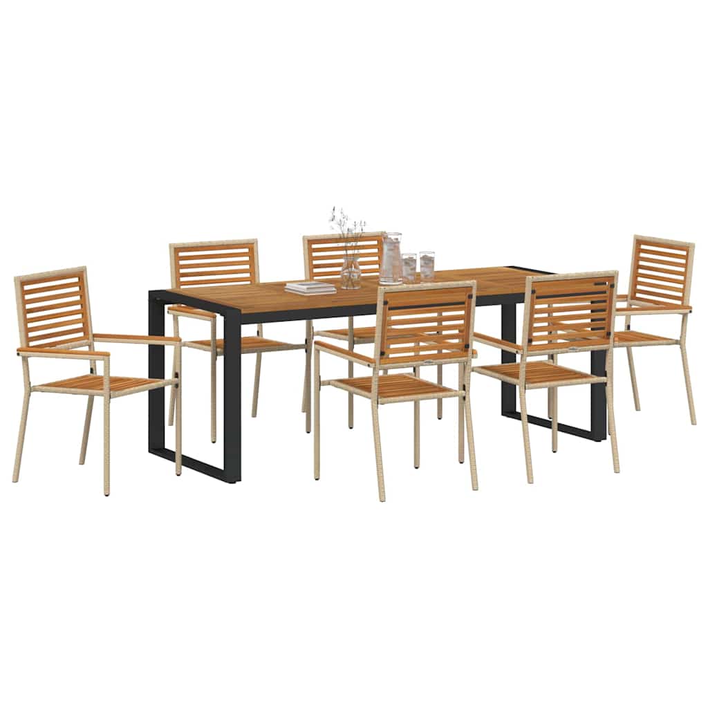 Garden Dining Set 7 pcs Beige and Brown Poly Rattan