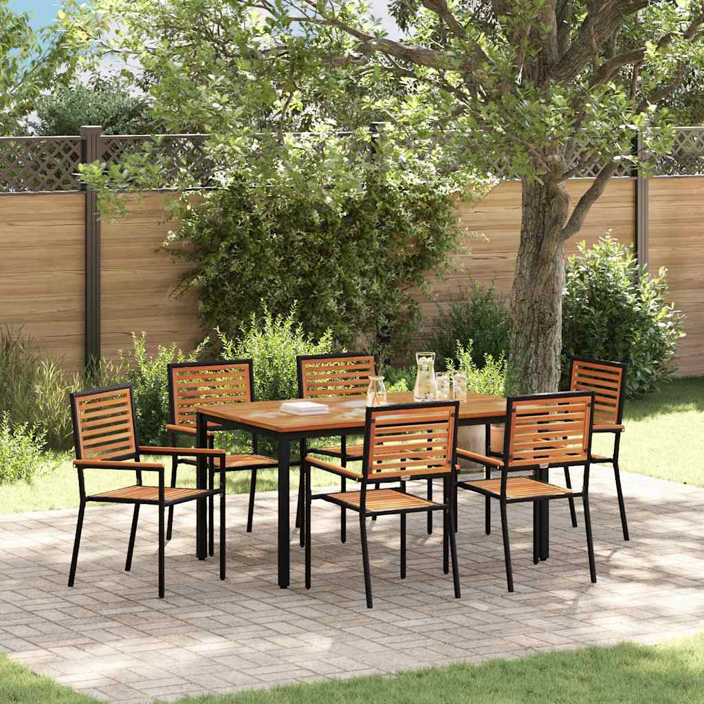 Garden Dining Set 7 pcs Black and Brown Poly Rattan