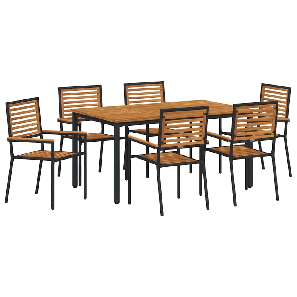Garden Dining Set 7 pcs Black and Brown Poly Rattan