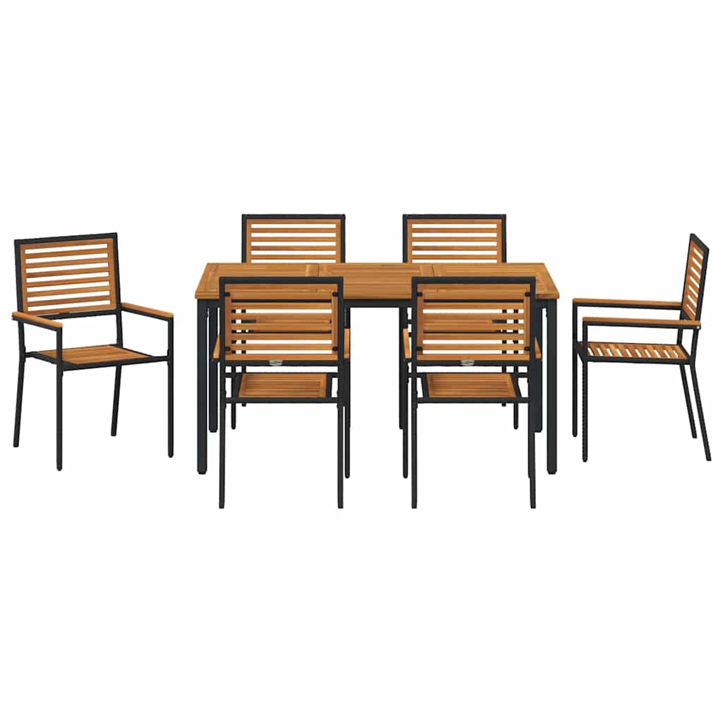 Garden Dining Set 7 pcs Black and Brown Poly Rattan