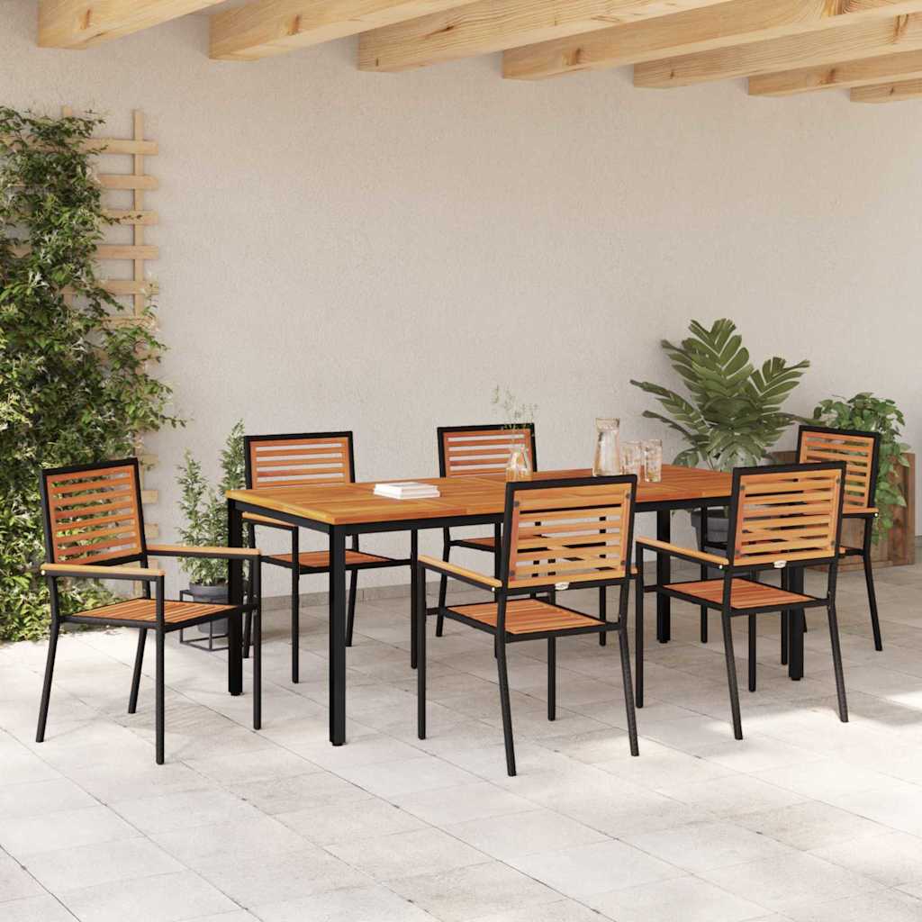 Garden Dining Set 7 pcs Black and Brown Poly Rattan