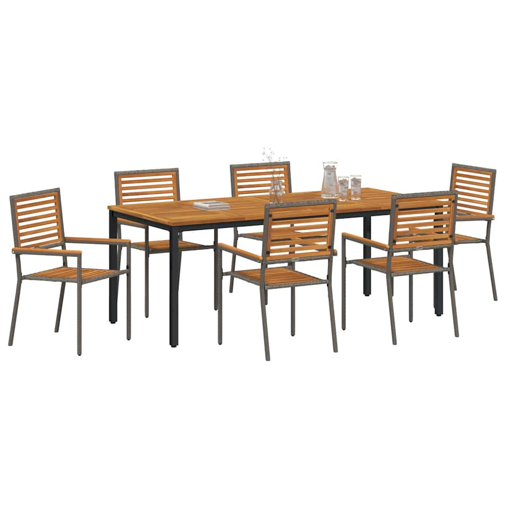 Garden Dining Set 7 pcs Grey and Brown Poly Rattan