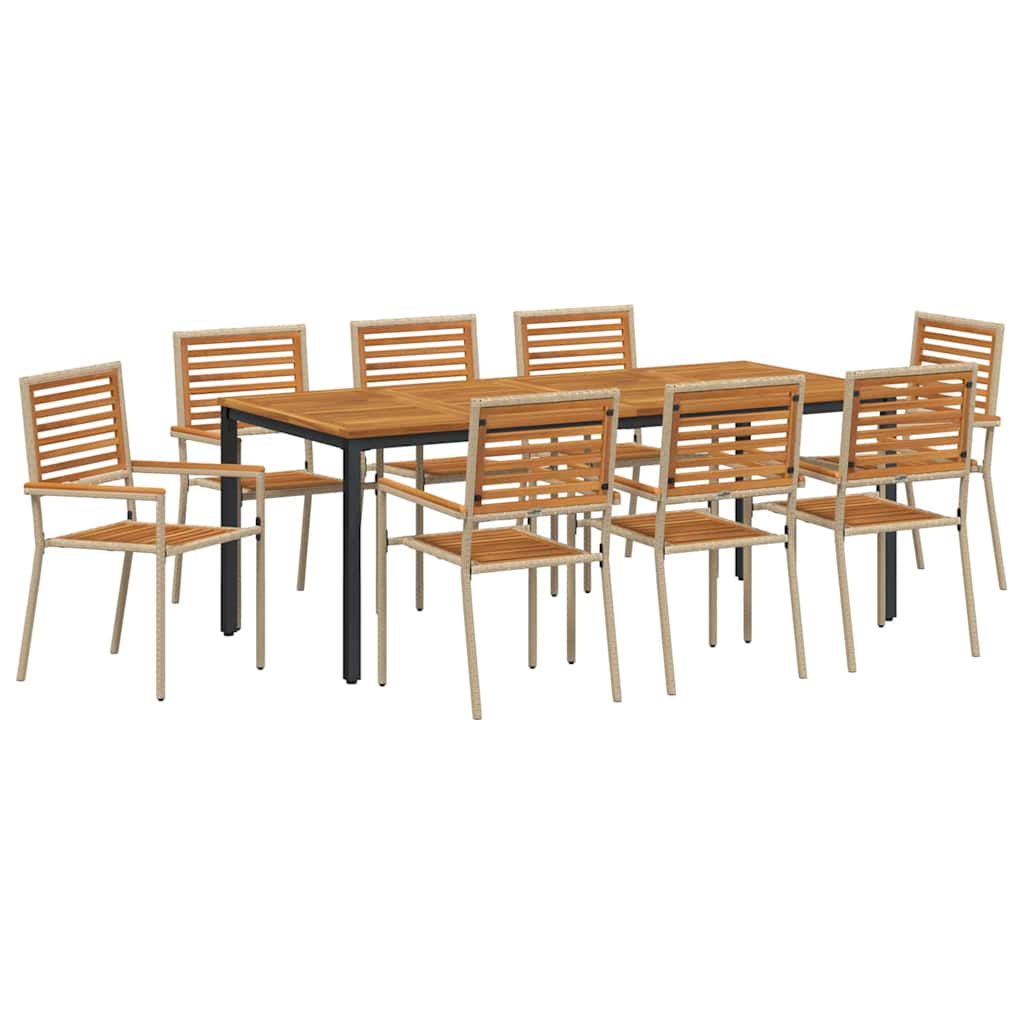 Garden Dining Set 9 pcs Beige and Brown Poly Rattan