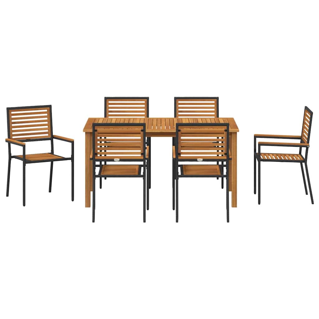 Garden Dining Set 7 pcs Black Solid Acacia Wood