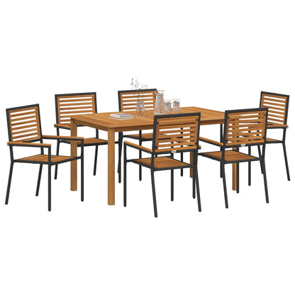 Garden Dining Set 7 pcs Black Solid Acacia Wood