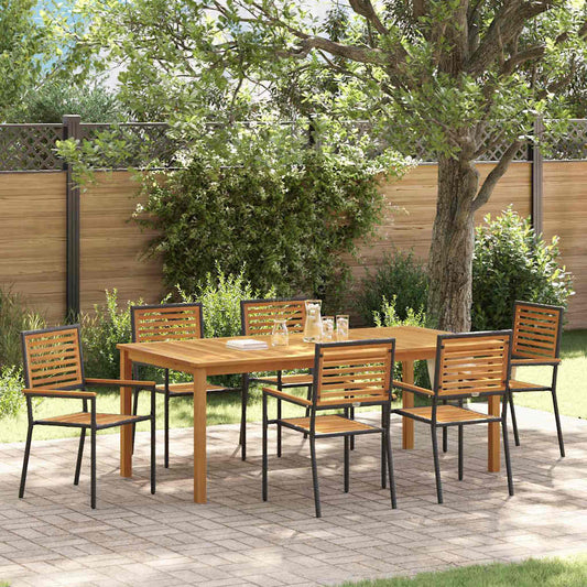 Garden Dining Set 7 pcs Black Solid Acacia Wood