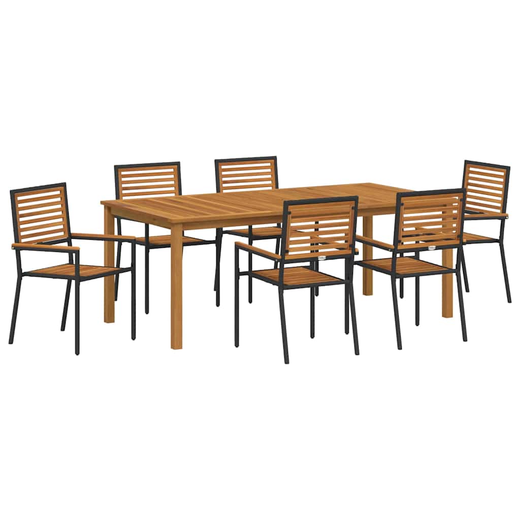 Garden Dining Set 7 pcs Black Solid Acacia Wood