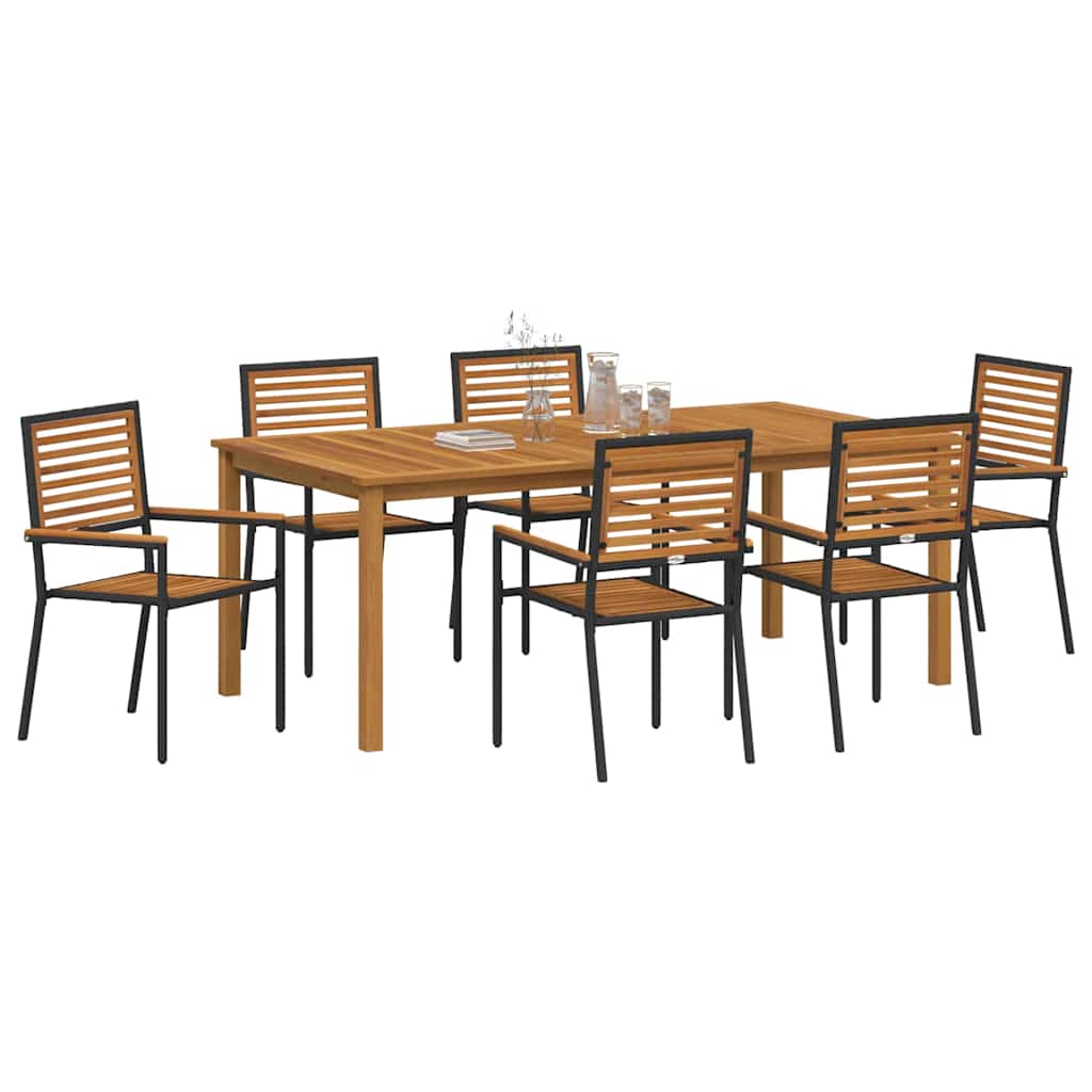 Garden Dining Set 7 pcs Black Solid Acacia Wood