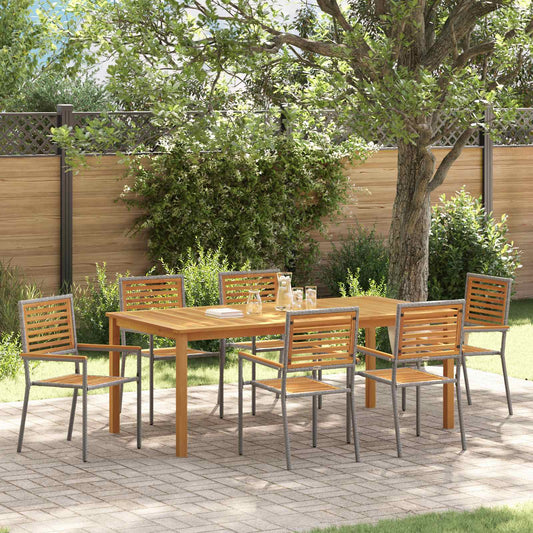 Garden Dining Set 7 pcs Grey Solid Acacia Wood