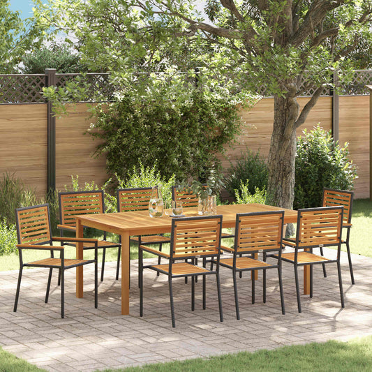 Garden Dining Set 9 pcs Black Solid Acacia Wood