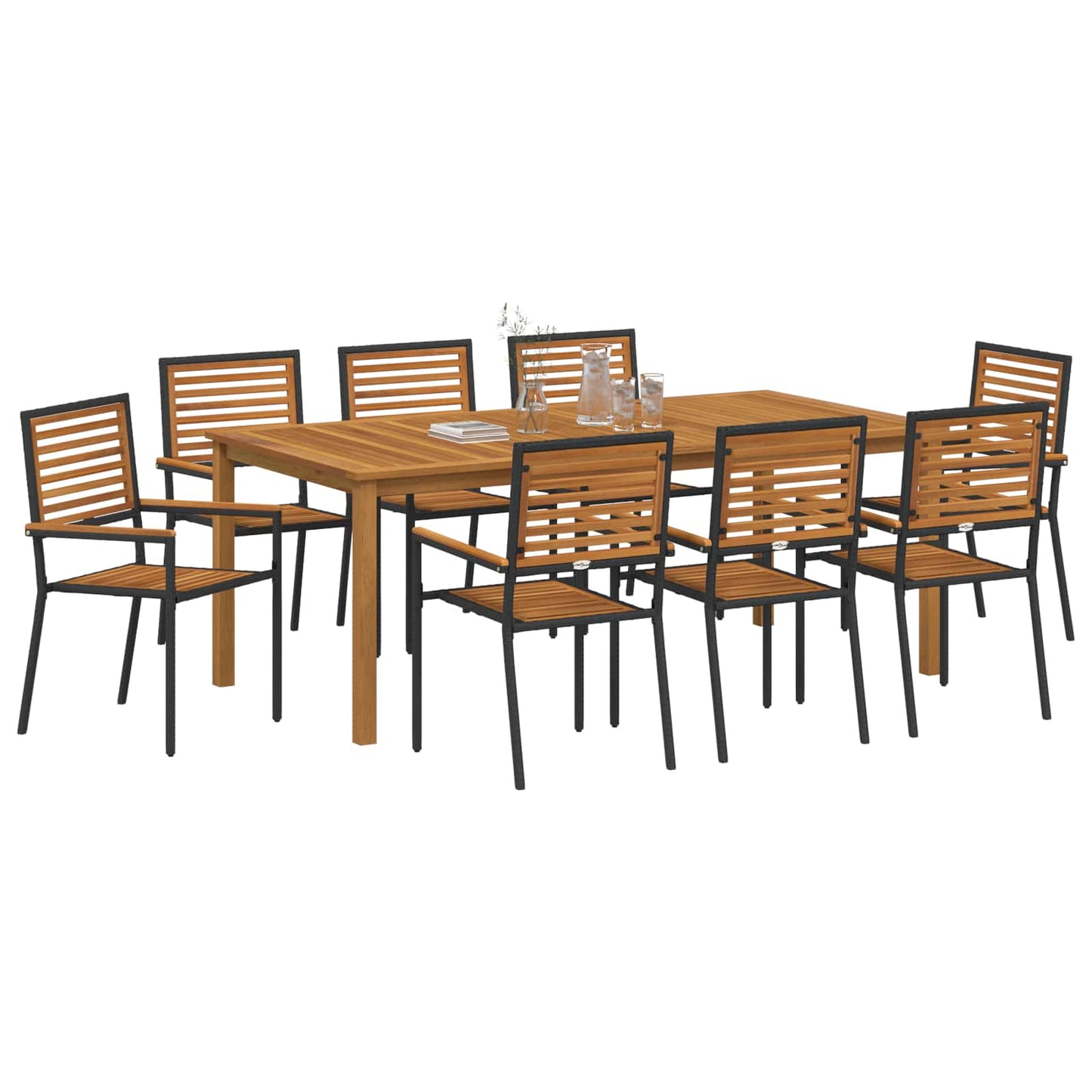 Garden Dining Set 9 pcs Black Solid Acacia Wood