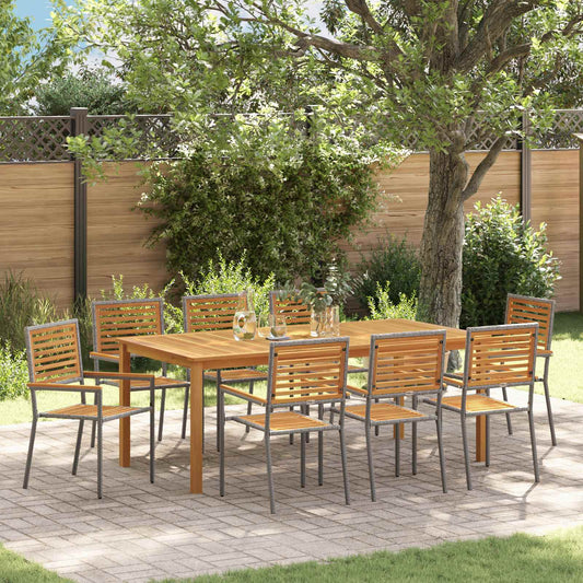Garden Dining Set 9 pcs Grey Solid Acacia Wood