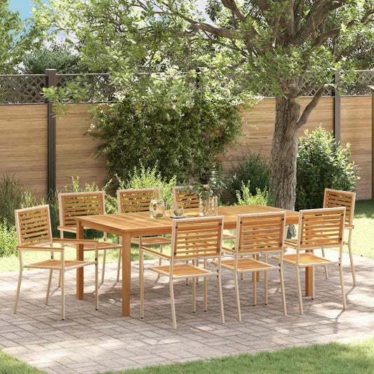 Garden Dining Set 9 pcs Beige Solid Acacia Wood