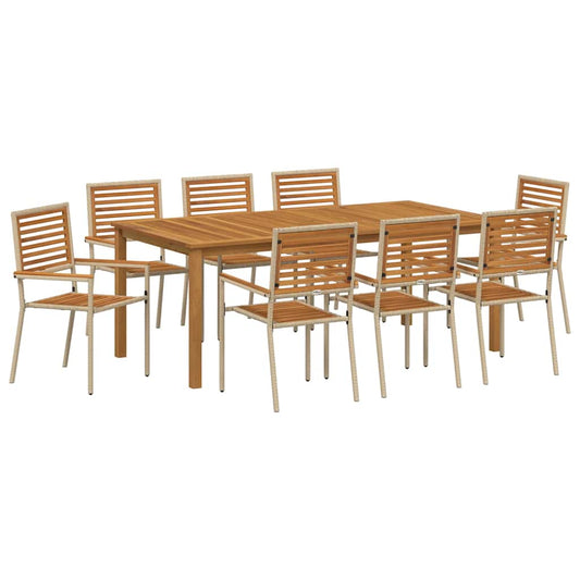 Garden Dining Set 9 pcs Beige Solid Acacia Wood