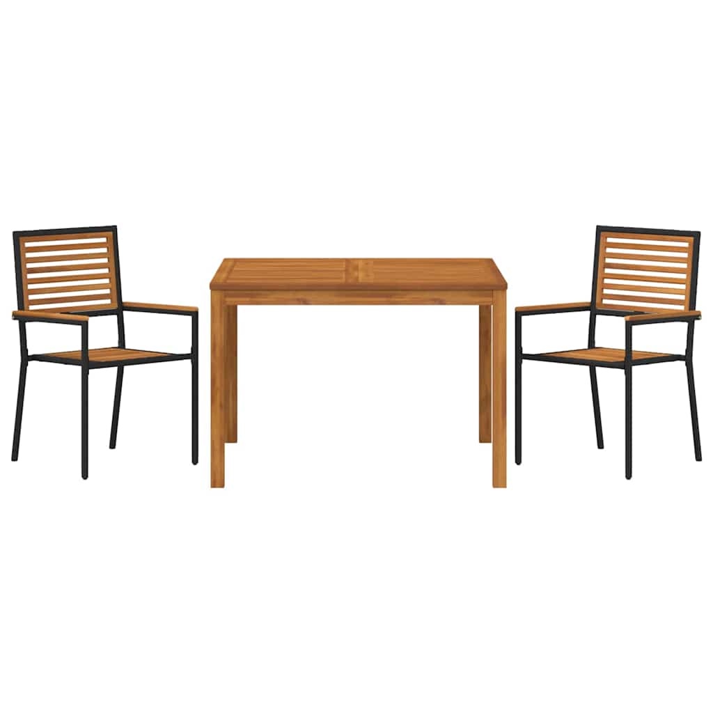 Garden Dining Set 3 pcs Black Solid Acacia Wood