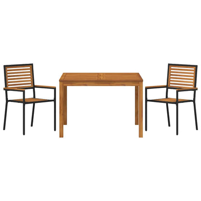 Garden Dining Set 3 pcs Black Solid Acacia Wood