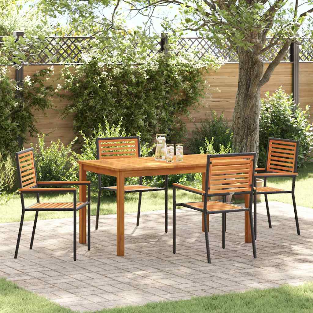 Garden Dining Set 5 pcs Black Solid Acacia Wood