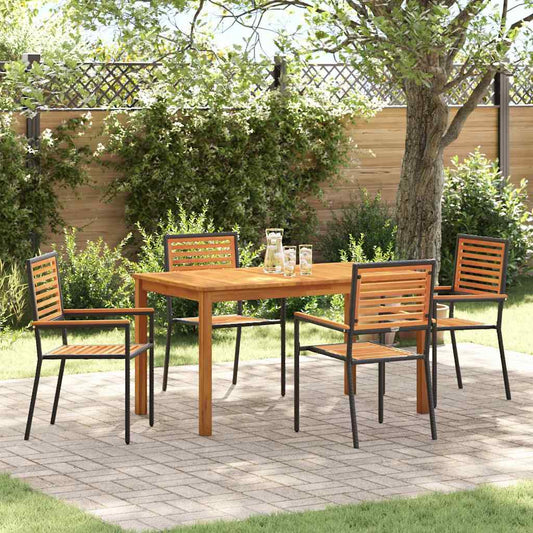 Garden Dining Set 5 pcs Black Solid Acacia Wood