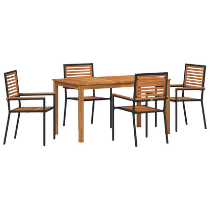 Garden Dining Set 5 pcs Black Solid Acacia Wood