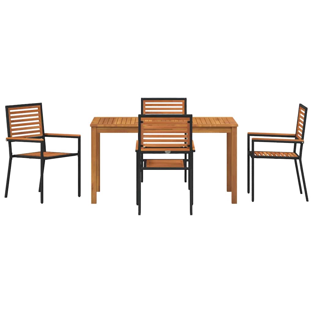 Garden Dining Set 5 pcs Black Solid Acacia Wood