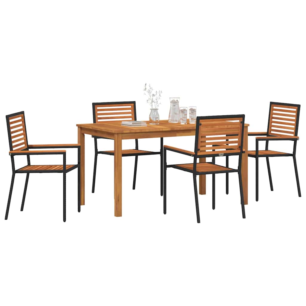 Garden Dining Set 5 pcs Black Solid Acacia Wood