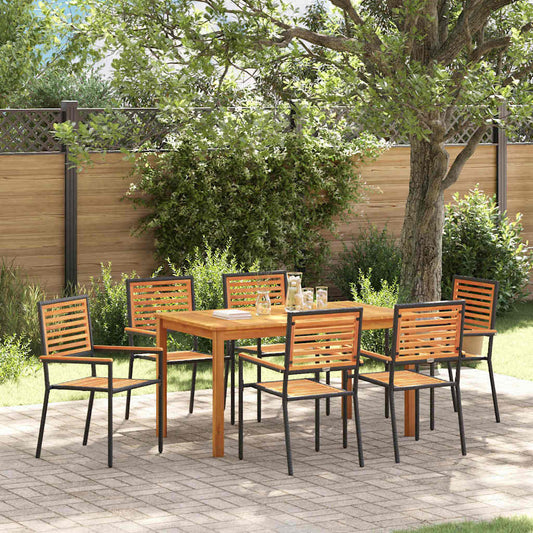 Garden Dining Set 7 pcs Black Solid Acacia Wood