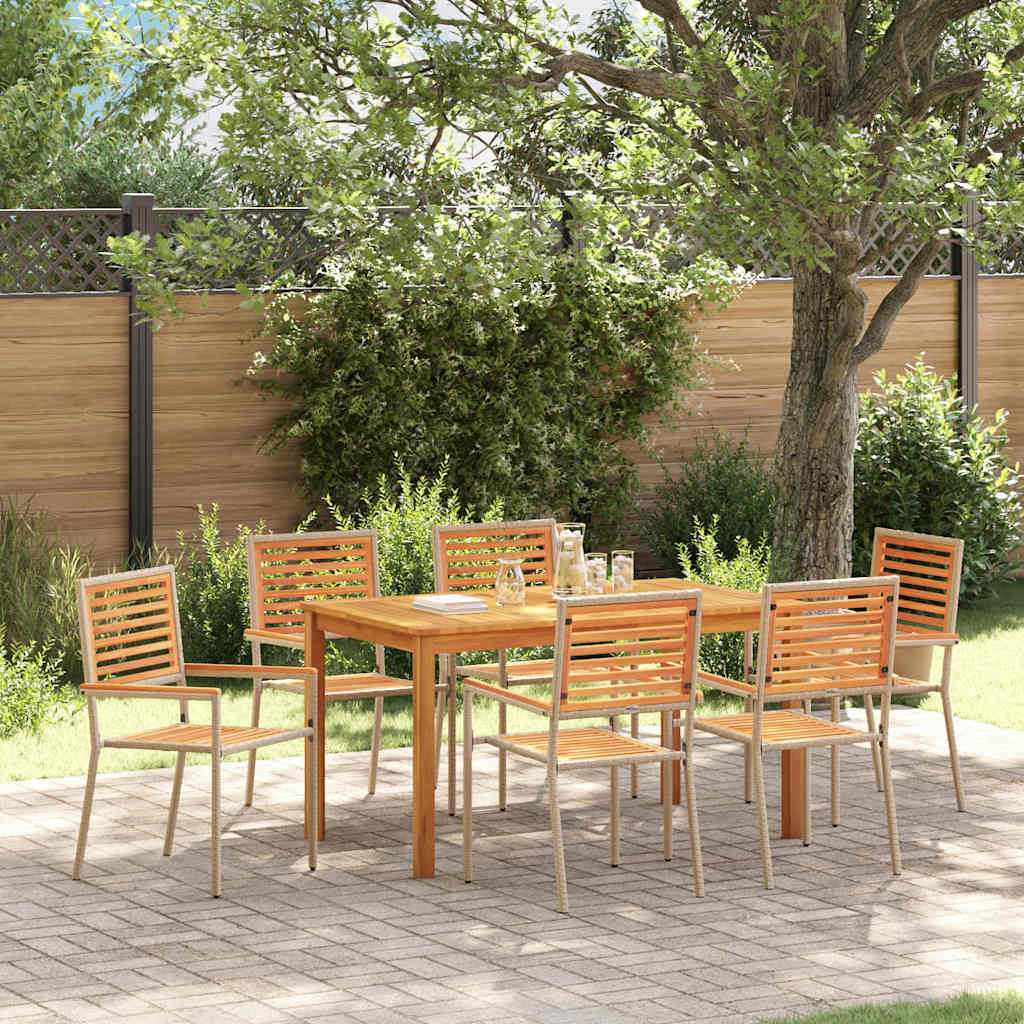 Garden Dining Set 7 pcs Beige Solid Acacia Wood