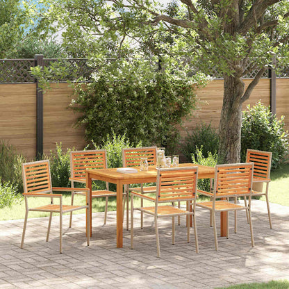 Garden Dining Set 7 pcs Beige Solid Acacia Wood