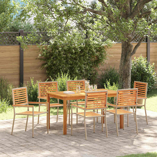 Garden Dining Set 7 pcs Beige Solid Acacia Wood