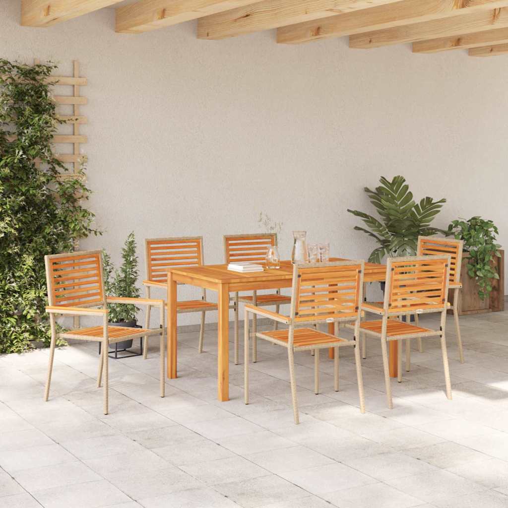 Garden Dining Set 7 pcs Beige Solid Acacia Wood