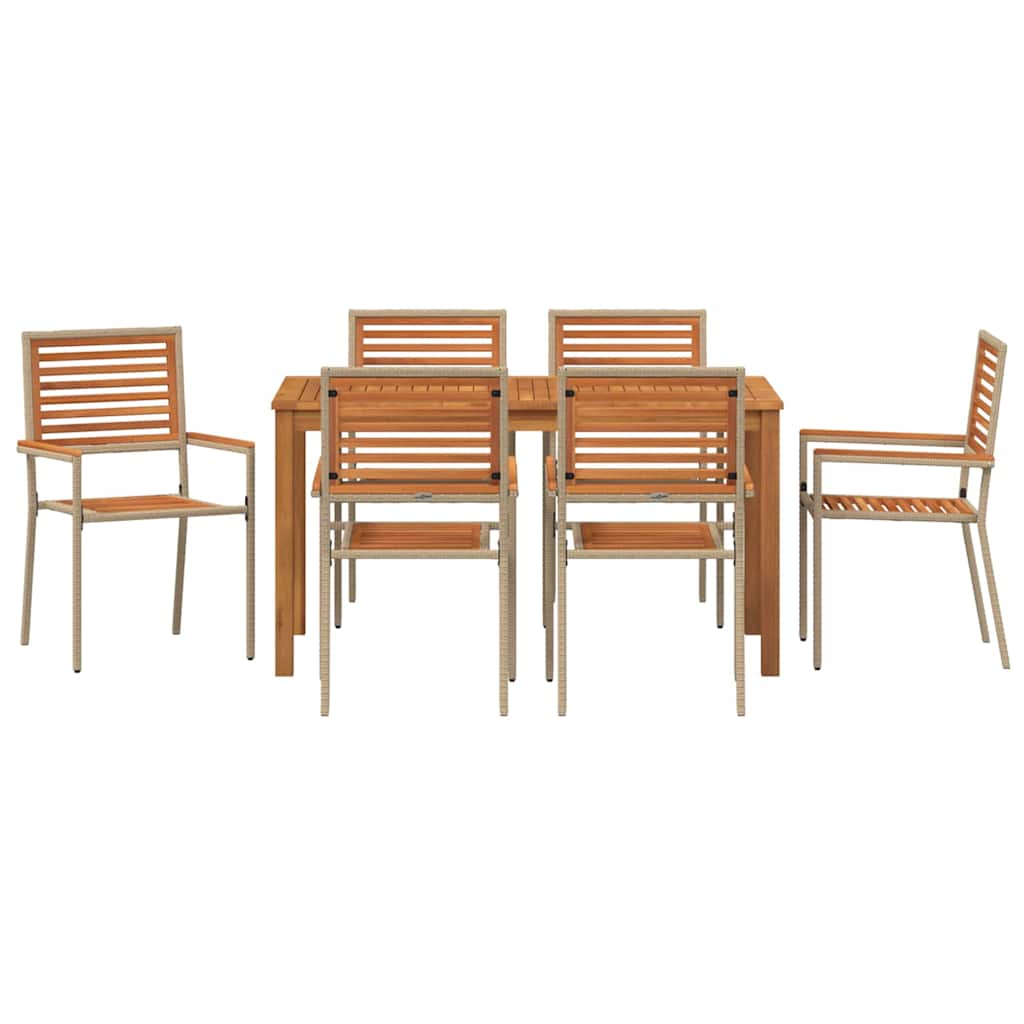 Garden Dining Set 7 pcs Beige Solid Acacia Wood