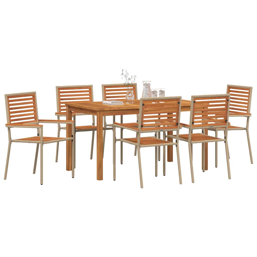 Garden Dining Set 7 pcs Beige Solid Acacia Wood