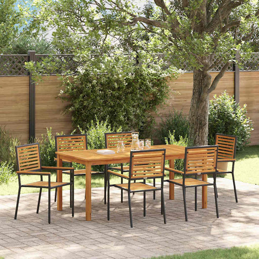 Garden Dining Set 7 pcs Black Solid Acacia Wood