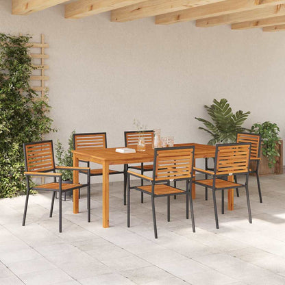 Garden Dining Set 7 pcs Black Solid Acacia Wood