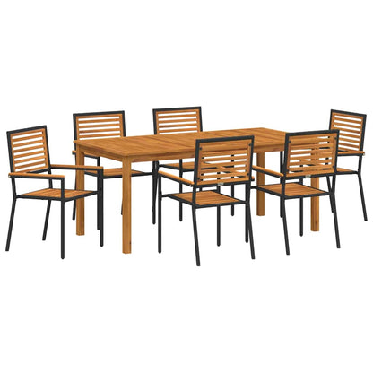 Garden Dining Set 7 pcs Black Solid Acacia Wood