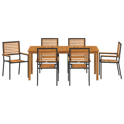 Garden Dining Set 7 pcs Black Solid Acacia Wood
