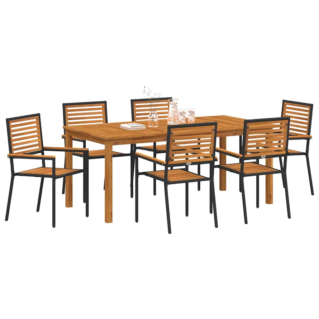 Garden Dining Set 7 pcs Black Solid Acacia Wood
