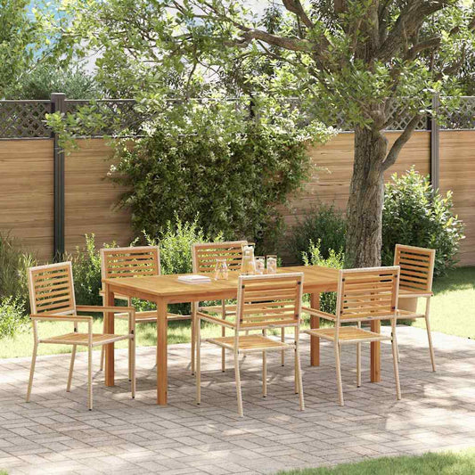 Garden Dining Set 7 pcs Beige Solid Acacia Wood